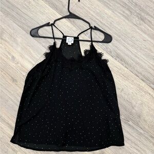 Polka Dot Black Lace Trim Women's Top